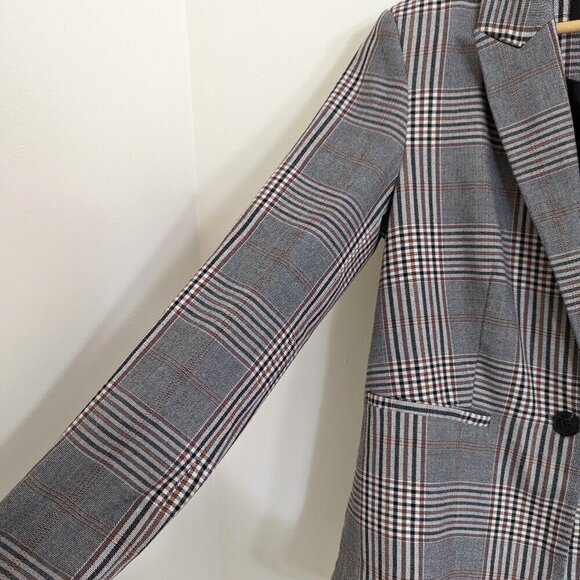 Vero Moda Peak Lapel One Button Hip Length Plaid Blazer Size US6 EU38 - Picture 3 of 5